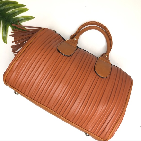 Vegan leather speedy handbag cognac brown fringe - Picture 2 of 8